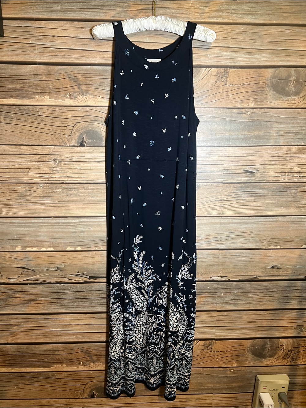 J. Jill Navy Maxi Dress with White Paisley Border